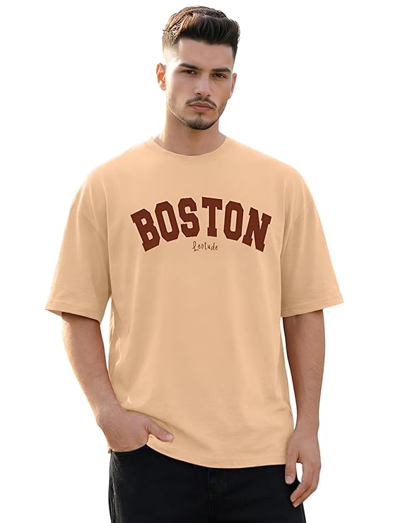 LEOTUDE Men's Half Sleeve Round Neck Cottonblend Graphic Print Oversized Tshirt for Man - Image 2