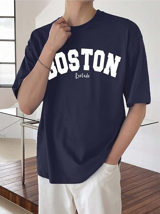 LEOTUDE Men's Half Sleeve Round Neck Cottonblend Graphic Print Oversized Tshirt for Man